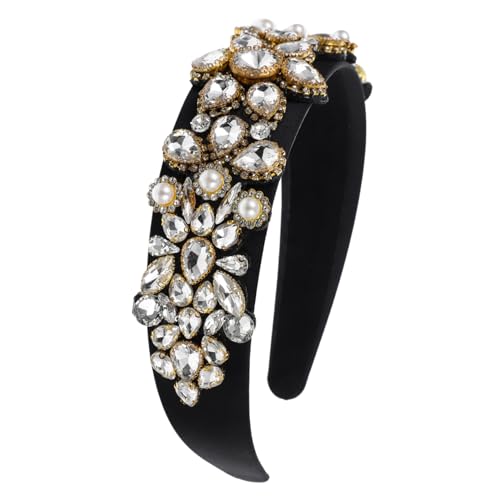 Gatuida Breites Stirnband mit Perlen und Vintage glasstein design Modisches Haaraccessoire für Damen und Mädchen Geeignet für Alltag Party und Festliche Anlässe Schwarzer und Weißer von Gatuida