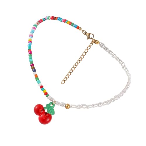 Gatuida Böhmische Sommer Halskette mit Kirsche Anhänger Bunte Perlen Choker für Damen Perlenkette Hypoallergen für Partys und Besondere Anlässe von Gatuida