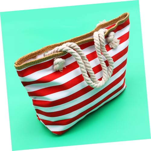 Gatuida Canvas Handtasche Damen Schultertasche mit Reißverschluss Streifenmuster Lässige Umhängetasche Strandtasche Leicht und Tragbar für Shopping Reise Alltag Rot von Gatuida
