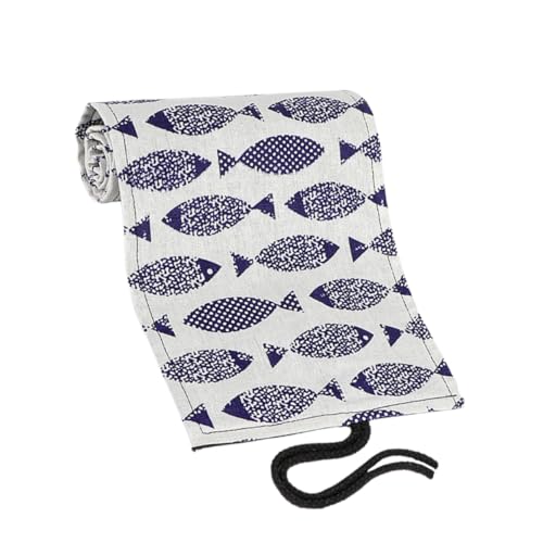 Gatuida Canvas Pencil Roll Organizer mit Fächern Cartoon Saury Muster Tragbarer und Platzsparender Stiftehalter für Buntstifte Zeichnung und Malerei Robuster Baumwoll Leinen Mäppchen für von Gatuida