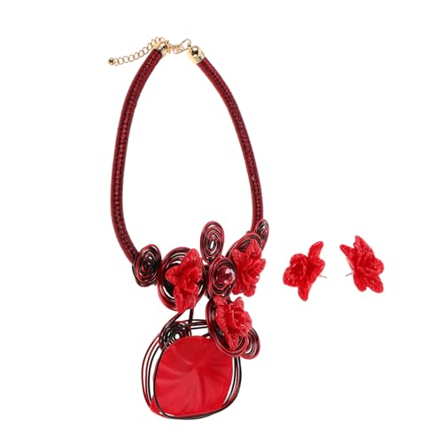 Gatuida Chunky Ethnic Statement Schmuckset Damen Handgefertigte Aluminium-draht Halskette mit Resin-blumen Auffällige Halskette und Ohrringe für Party Prom Alltag Leicht und Komfortabel von Gatuida