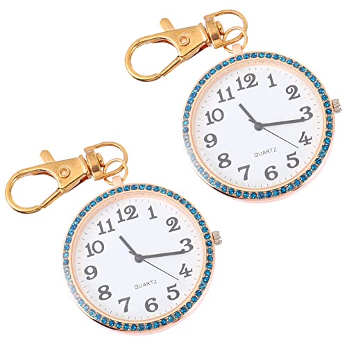 Gatuida Clip- auf Krankenschwestern Keychain Watch 2Pcs Quarz Pocket Watch mit Schnallenschlüsselketten Uhr Anhänger Großer Display- Schlüssel Ring Uhrenanlaufwächer für Ältere Schüler von Gatuida
