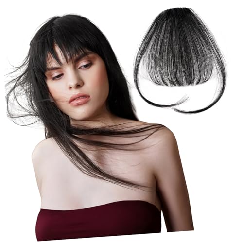 Gatuida Clip in Hair Extensions Matte Schwarze Fake Hair Pieces Hitzeresistente Stylbare Haarverlängerung mit Leicht Kürzbar Natürlich Aussehende Haarfransen für Damen von Gatuida