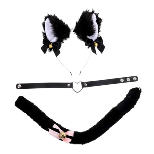 Gatuida Cosplay Katzenohren Haarreif mit Glocken Festival Kostüm Zubehör mit Spitzen halsband und Bequemes Langlebiges Accessoire für Party und Karneval von Gatuida