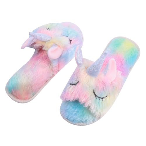 Gatuida Cozy Einhorn Hausschuhe Offen Zehen Warm Leicht Rutschfest Für Damen Herren Herbst Winter von Gatuida
