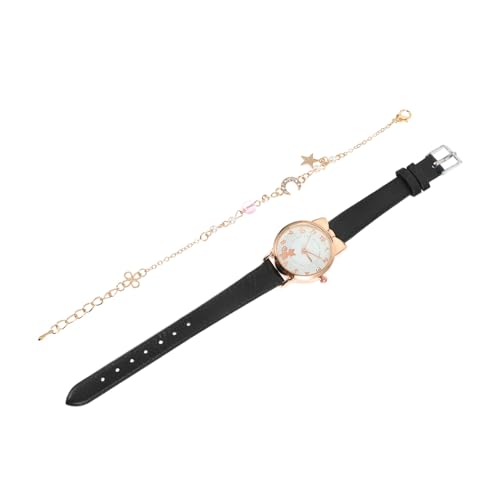 Gatuida Damen Armbanduhr Set mit Katzenmotiv Quarzuhr und Stern mond Armband Präziser Mechanismus Modisch und Langlebig Geschenk für Frauen zu Geburtstag und Weihnachten von Gatuida