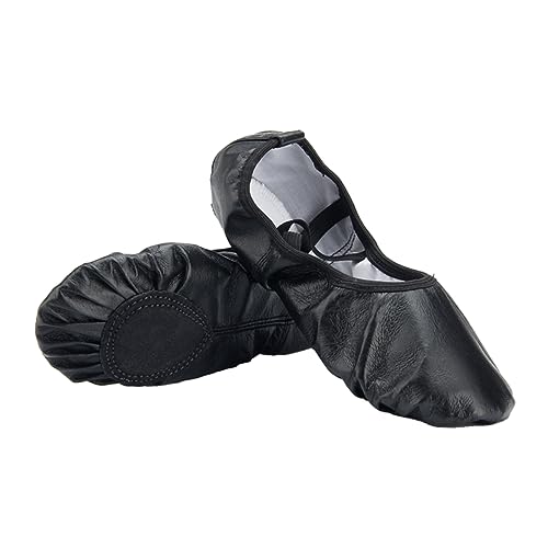 Gatuida Ballett-Tanzschuhe Für Damen Mit Rindsledersohle Flache Schuhe Für Gymnastik Yoga Und Tanztraining Stretchgürtel Für Optimalen Schwarz von Gatuida