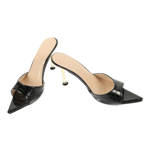 Gatuida Damen Banquet Sandalen mit Spitz Zulaufender Metallspitze Feinem Schlanker Absatz Modische High Heeled Slipper in Schwarz für Festliche Anlässe und Homewear von Gatuida