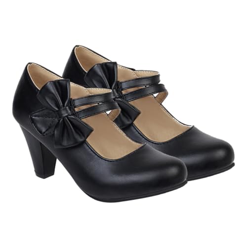 Gatuida Damen Chunky High Heels mit Schleife rutschfeste Sohle Eleganter Blockabsatz Bequeme Modepumps für Langen Gebrauch Vielseitig Kombinierbar Schwarz von Gatuida