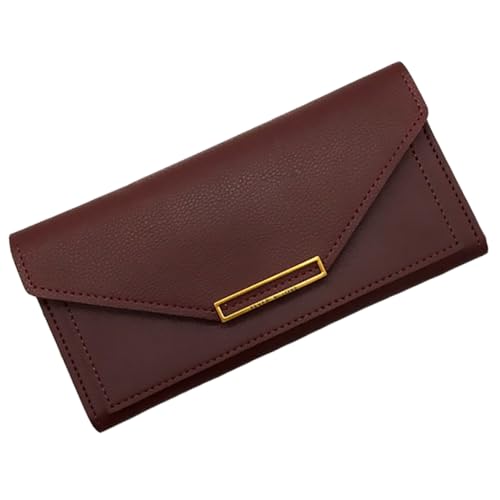 Gatuida Damen Geldbörse Lang Retro Portemonnaie Multifunktional Großes Fassungsvermögen Mehrere Fächer Komfortabel PU Material Weinrot von Gatuida