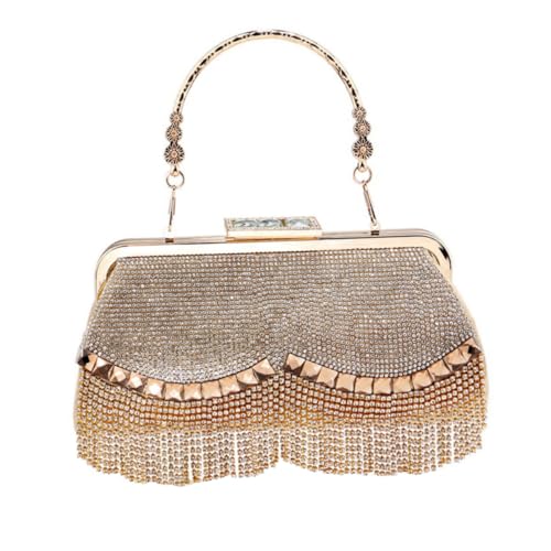 Gatuida Damen Handtasche mit Tassel Goldfarbene Abendtasche für Dinner Party Praktische Storage Bag mit Sicherem Verschluss Vielseitig für Hochzeit Bankett Tanzveranstaltungen Geeignet von Gatuida