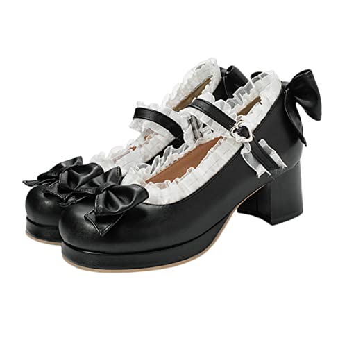 Gatuida Damen High Heels Pumps mit Schleife Großer Absatz Einfache Schnalle Komfortable Schuhe für Frauen Schwarze Hochzeitsschuhe Herbst Frühling von Gatuida