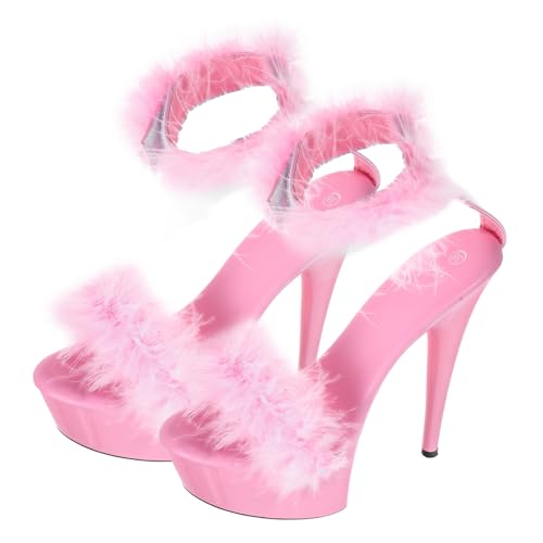 Gatuida Damen High Heels Sandaletten mit Federschmuck Rutschfeste Wasserdichte Plateausandaletten für Sommerpartys und Alltag Pinke Absatzschuhe Zufällige Farbe von Gatuida