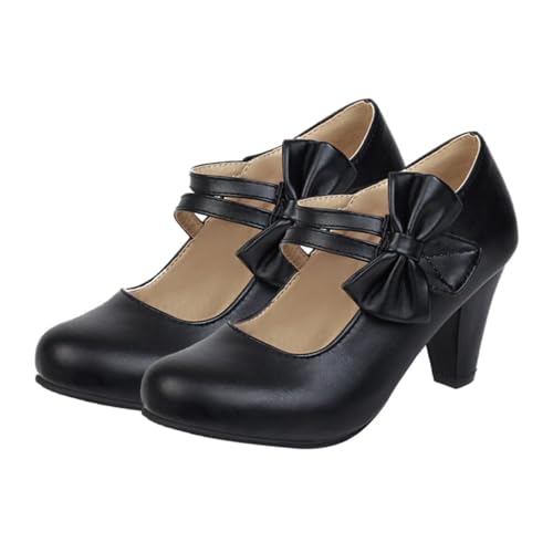 Gatuida Damen High Heels mit Kreativem Schleifendetail Grobem Absatz und Rutschfester Sohle Stilvolle Pu Materialien Vielseitig Kombinierbar für Partys Büro und Besondere Anlässe Schwarz von Gatuida