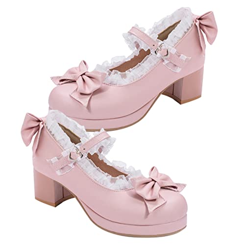 Gatuida Damen High Heels mit Schleife Frühling Herbst Pumps Großer Absatz Komfortabel Elegant Modisch Rosa von Gatuida