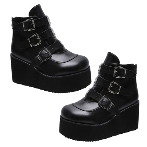 Gatuida Damen Kurzschaft Stiefeletten aus PU mit Rundspitze Dicker Absatz Retro Stil Bequeme Langlebige Allwetter Boots für Party Büro und Alltag und Stabile Damenschuhe von Gatuida