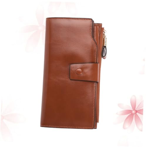 Gatuida Damen Lange Geldbörse aus Retro mit Reißverschluss und Druckknopf Braune Handtasche mit Mehreren Kartenfächern Kompakte Magnetgeschützte Münzbörse für Alltag und Reisen von Gatuida