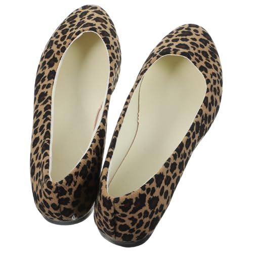 Gatuida Damen Leopard Flats Spitz Zehen Flache Schuhe Modisch Angenehm Atmungsaktiv Freizeit Elegant Braun Geeignet für Arbeit Party Shopping von Gatuida