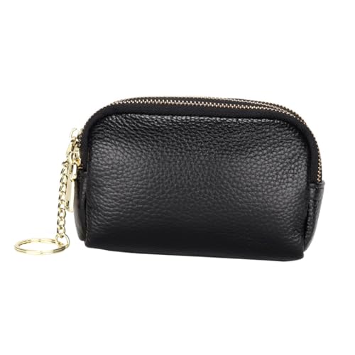 Gatuida Damen Münzgeldbörse mit Schlüsselring Tragbares Portemonnaie aus Hochwertigem Rindsleder Mehrschichtiges Design für Ordnung Kompakte Geldtasche Schwarzes Kleines Zip Wallet von Gatuida