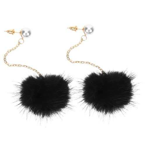 Gatuida Damen Ohrstecker mit Schwarzem Fellbommel Lange Anhänger Ohrringe Leichte Pelz Ohrringe für Alltag Party Hochzeit und Geschenkideen von Gatuida