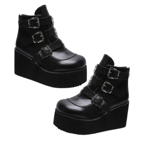 Gatuida Damen Retro Kurzschaft Stiefel mit Rundspitze Mittelhoher Absatz PU Schwarz Vintage Design Bequeme Atmungsaktive Damenschuhe für Alltag Party Büro und Hochzeit von Gatuida