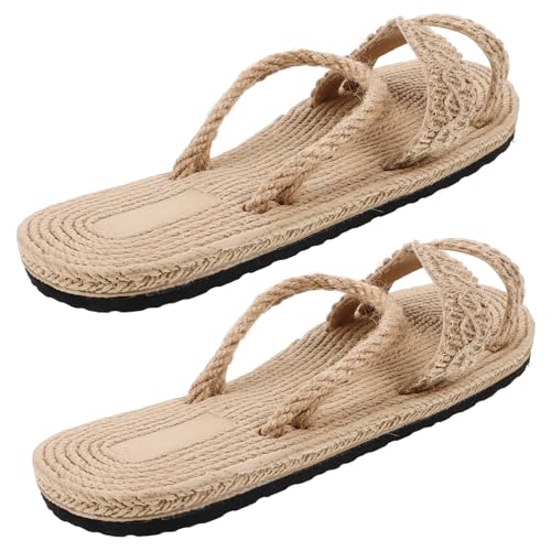 Gatuida Damen Sandalen Flach Gewebt Sommer Strandschuhe Bequeme Pantoletten Hausschuhe Stilvolle Sandalen in Beige von Gatuida