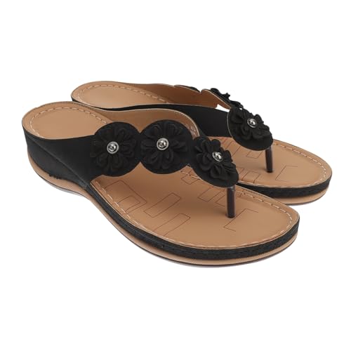 Gatuida Damen Sandalen Keilabsatz Schwarz PU Material Rutschfeste Sohle Komfortable Sommer Schuhe Strandmode von Gatuida
