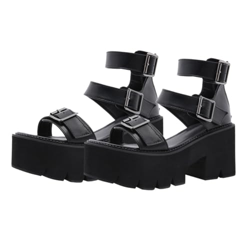 Gatuida Damen Sandalen Schwarz Thick soled Plateau Sommer Schuhe Stylische Sandaletten mit Chunky Absatz für Party Büro Hochzeit und Freizeit von Gatuida