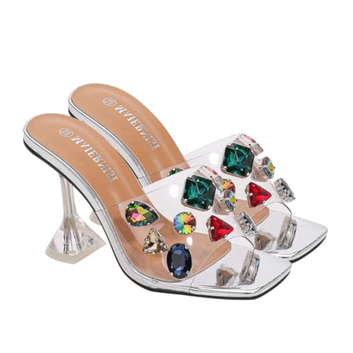 Gatuida Damen Sandalen Sommer High Heels mit Strass Creative Design Rutschfest Vielseitig Elegant für Partys Büro Hochzeit Silber von Gatuida