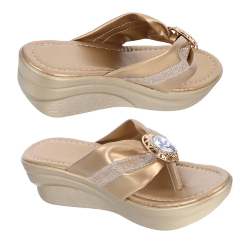 Gatuida Damen Sandalen Sommer Strass Beach Slippers mit Dicker Sohle Modische Plateau Sandaletten für Urlaub Strand Party und Alltag Bequeme Slippers für Innen und Außen Goldfarben von Gatuida