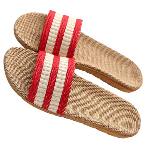 Gatuida Damen Sommer Hausschuhe Open toe Slipper aus Atmungsaktivem Leinen EVA Rutschfest Komfortabel Gepolstert Gästehausschuhe Leichte Bequeme Indoor slipper mit Dicker Weicher Sohle von Gatuida