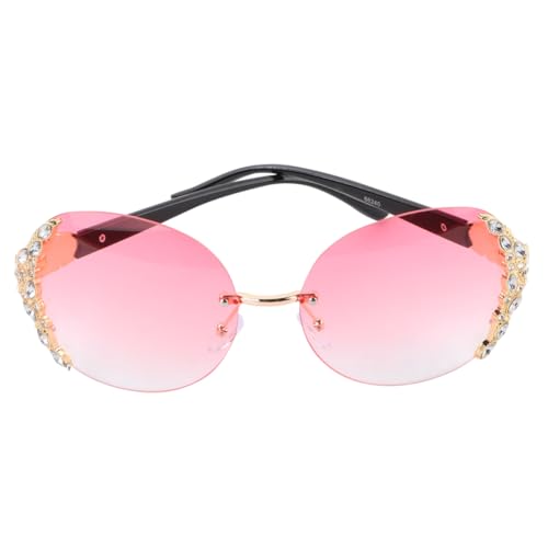 Gatuida Damen Sonnenbrille Modisch Randlos mit Kristallverzierung Leichte Partybrille für Strand und Outdoor Gold Rosa Farbverlauf Dekorative Eyewear für Stylische Auftritte von Gatuida