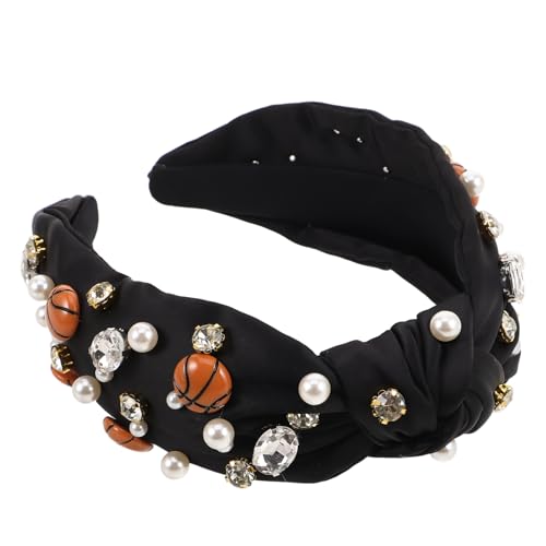 Gatuida Basketball-stirnband Mit Knotenverzierung Und Kristallsteinen Haarband Für Damen Und Mädchen Breites Stirnband Mit Perlenakzenten Für Partys Und Alltag von Gatuida