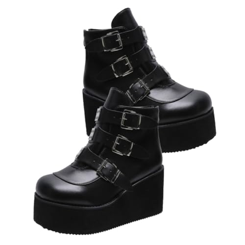 Gatuida Damen Stiefeletten Kurzschaft PU Boots Retro Rundzehen Absatzstiefel Dicke Absätze Bequeme Ankle Boots für Alltag und Herbst Schwarz von Gatuida