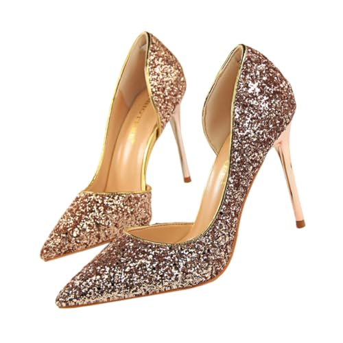 Gatuida Damen Thin Heel Dress Shoes mit Spitz Zulaufender Vorderkappe Schmalem Absatz und Seitlicher Cut Out verzierung Glitzernde High Heels für Hochzeit Party Bankett US von Gatuida