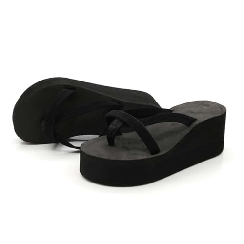 Gatuida Damen Wedge Sandalen Schwarz Keilabsatz Rutschfest Sommer Flops Leicht Angenehm Strand Pantoletten Freizeit Schuhe für Urlaub und Alltag von Gatuida