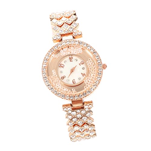 Gatuida Diamant Uhren Stilvolle Rose Dekorative Riemen Luxus Strass Weiblich Elegante Legierung Ornament Armbanduhr Zarte Modische Volle Kleid Dekoration Damen Gold von Gatuida