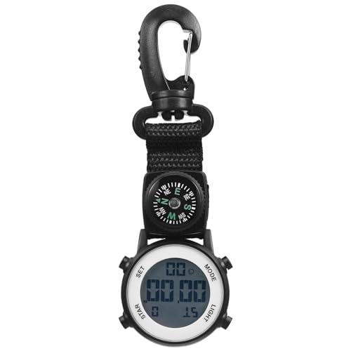 Gatuida Zubehör Digital Lightweight Backpacker Clipuhr Carabiner Uhr Outdoor Gürtel FOB Uhr Taschenuhren mit Tragbarem Kompass zum Wandern Klettern Clip von Gatuida