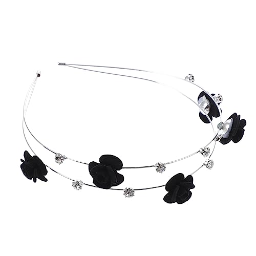 Gatuida Doppeltes Metall Haarreif mit Blumenmotiv und Strassbesatz Modischer Schwarzer Haarschmuck für Frauen Bequemes Langlebiges Design für Braut und Festliche Anlässe von Gatuida