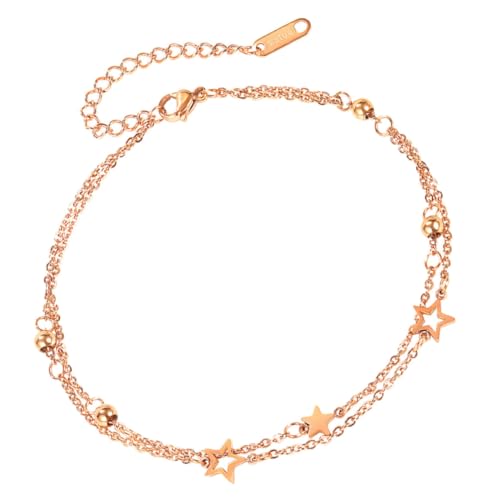 Gatuida Einstellbare Fußkette Damen mit Doppeltem Stern Design aus Titanium Leichte Fußkettchen Damen Bequeme Langlebige Fußkettchen Schmuck für Alltag und von Gatuida