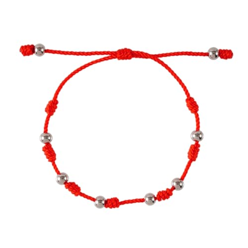 Gatuida Verstellbares Rotes Seilarmband Für Frauen Handgewebtes Knotenarmband Mit Perlen 7 Knoten Edelstahl Glücksarmband Deko Für Verschiedene Outfits von Gatuida
