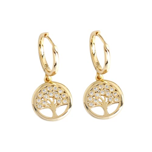 Gatuida Elegante Damen Ohrstecker Lebensbaum Design Sterling Silber Ohrschmuck mit Zirkonia Besatz Modische Creolen Ohrringe für Frauen für Hochzeit Party und Alltag in Gold von Gatuida
