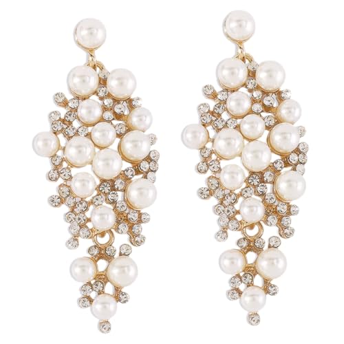 Gatuida Elegante Perlenohrringe mit Geometrischem Strass design Leichte Statement ohrstecker für Damen Modische Schmuckstücke für Hochzeit Party und Alltag Weiße Perlenohrringe von Gatuida