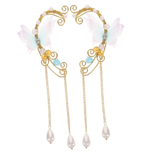 Gatuida Elf Ohrclips für Frauen Leichte Schmetterlings Design Ohrmanschetten mit Perlen und Quasten Non Piercing Ohrklemmen Eleganter Modeschmuck für Alltag Party und Zufällige Farbe von Gatuida