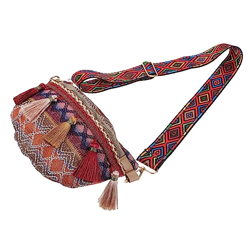 Gatuida Ethnische Brusttasche Damen Weinrot Verstellbarer Breiter Schultergurt Leichte Kleine Umhängetasche Vielseitig als Bauchtasche Tragbar Robust und Modisch für Alltag und Reisen von Gatuida