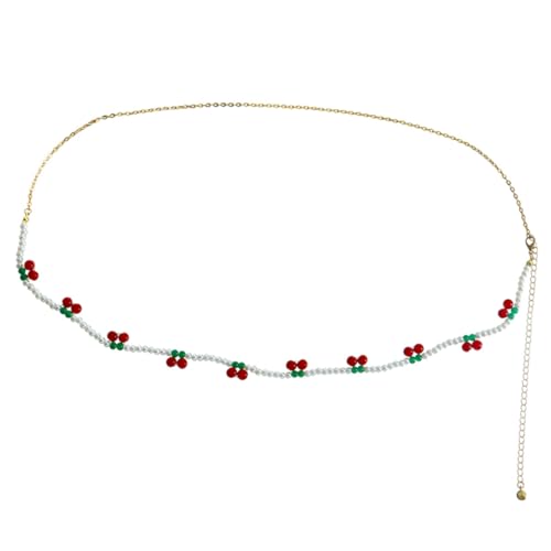 Gatuida Ethnische Damen Waist Chain mit Roten Kirschperlen und Imitat Perlen Modische Beaded Body Chain Goldfarbener Gürtel Schmuck für Stilvolle Outfits von Gatuida
