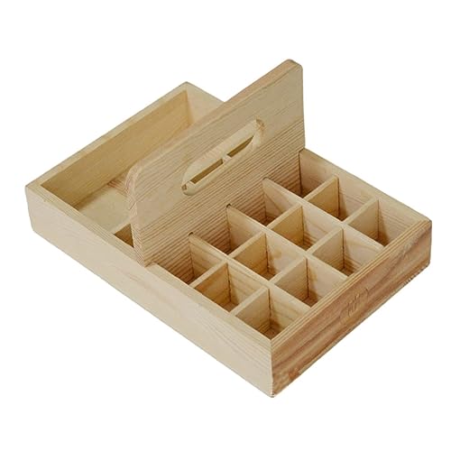 Gatuida Fächer Holz Aufbewahrungskorb für Ätherische Öle mit Tragegriff Vielseitiger Holz Organizer für Duftöle und Kleine Flaschen Natürlicher Holzbehälter Praktischer Display von Gatuida