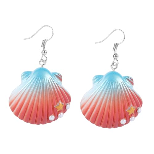 Gatuida Farbenfrohe Tropfenohrringe für Damen und Mädchen Kunststoff Muschelschale mit Regenbogenperlen Statement Ohrringe für Alltag Festtage und Besondere Anlässe von Gatuida