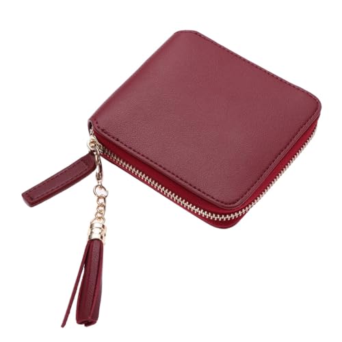 Gatuida Fashion Damen Portemonnaie Kurz mit Reißverschluss und Quaste Kleines PU Geldbeutel für Karten Ausweis Bargeld Leichte Handliche Clutch in Weinrot Kompakte von Gatuida
