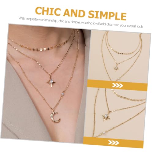 Gatuida Fashion Layered Halskette mit Mond und Stern Anhängern Goldfarbene Mehrlagige Schlüsselbein Kette für Mädchen und Frauen Modischer Schmuck für Vielseitige Outfits von Gatuida